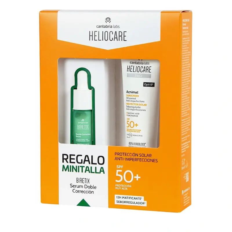 Heliocare Pack 360 Acnimat 50Ml+ Minitalla Biretix Double Correction Serum 10 Ml