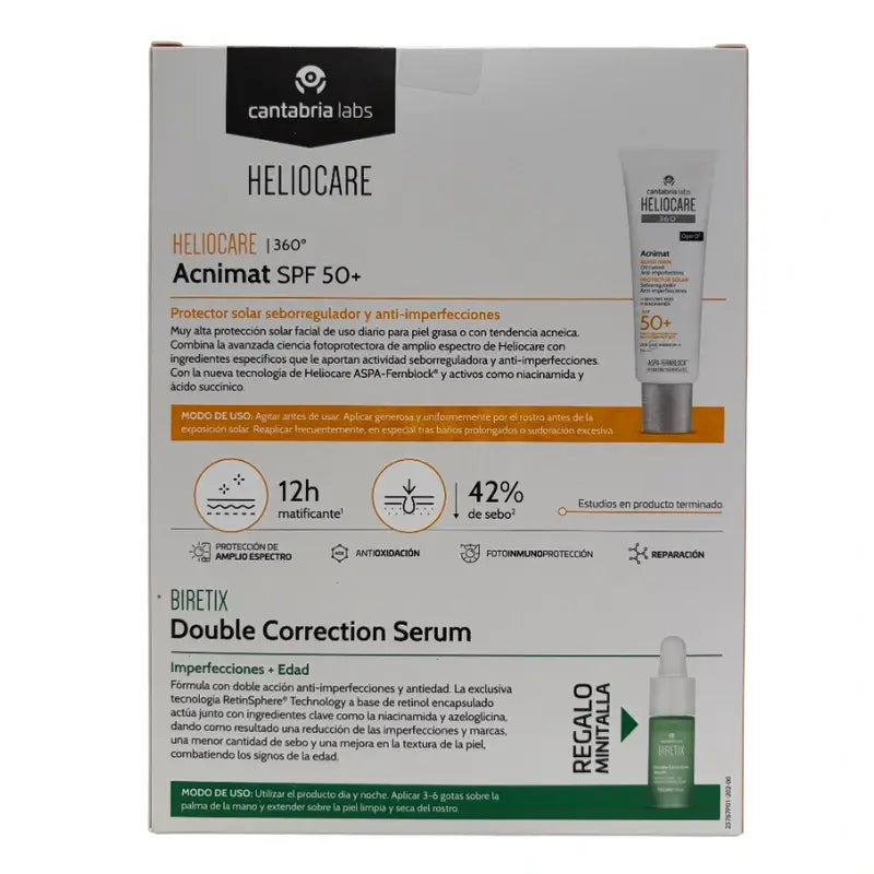 Heliocare Pack 360 Acnimat 50Ml+ Minitalla Biretix Double Correction Serum 10 Ml
