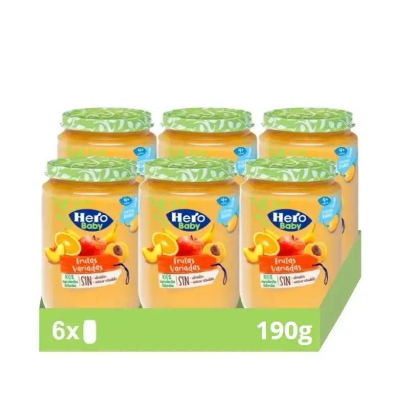 Hero Baby Packs Assorted Fruit Jars, 6 X 190 grams
