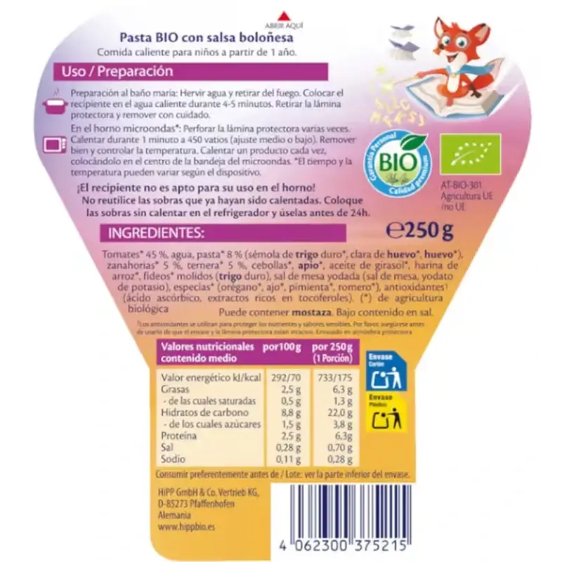 Hipp Abc Pasta with Bolognese Sauce Organic, 250 G