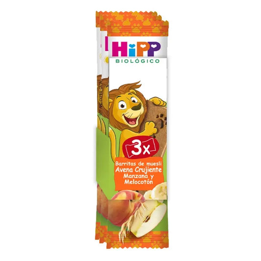 Hipp Biological Pack 3 Oatmeal Apple & Peach Muesli Bars box of 8 units