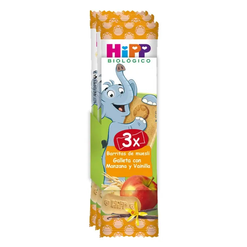Hipp Organic Muesli Bars Apple & Vanilla Biscuit, Pack 3x20 grams
