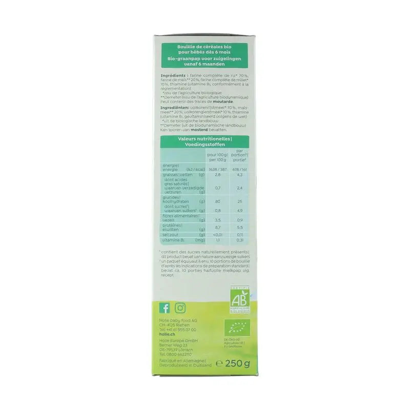 Holle Bio Wholegrain Three Grain Cereal Porridge, From 6 Months 250 g