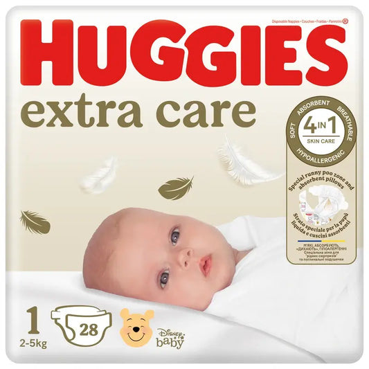 Huggies Extra Care Nappy Size 1 (3-5Kg) , 28 pcs.
