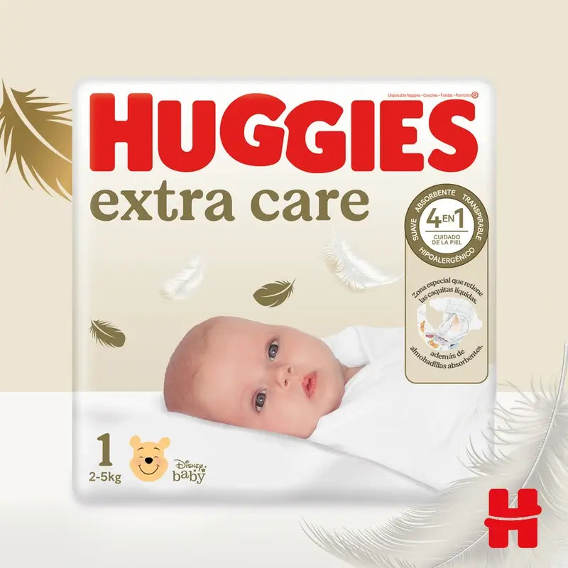 Huggies Extra Care Nappy Size 1 (3-5Kg) , 28 pcs.
