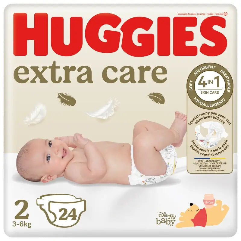 Huggies Extra Care Nappy Size 2 (4-6Kg) , 24 pieces