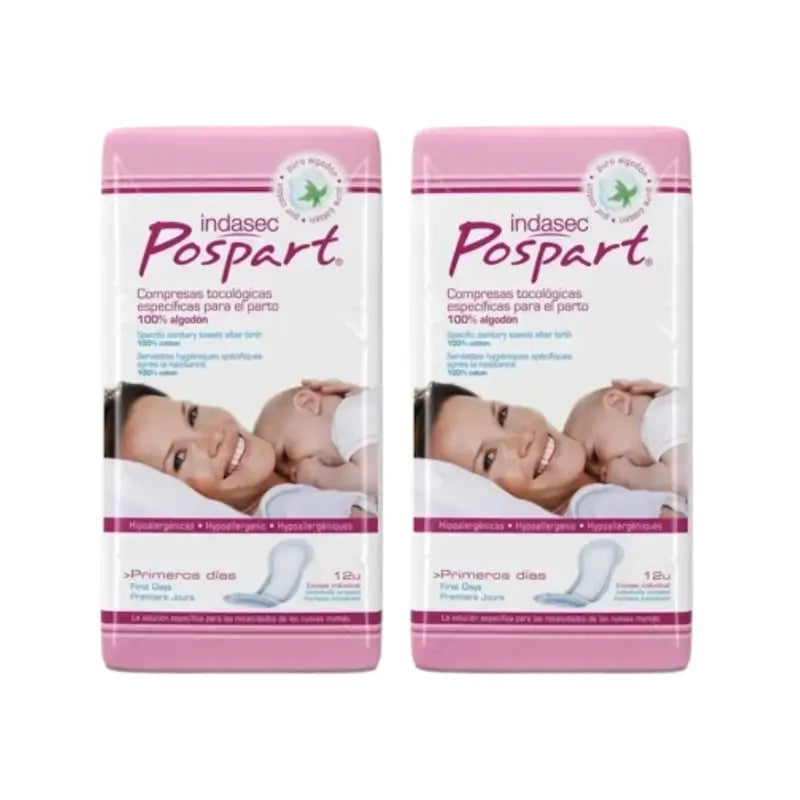 Indasec Postpart Compress Cotton First Days, Pack 2 x 12 Units