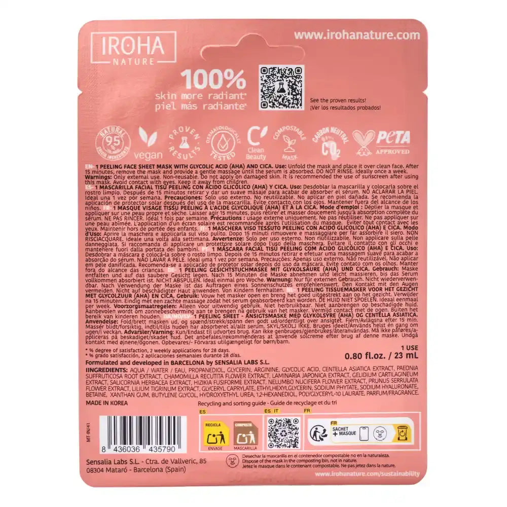 Iroha Nature Facial Peeling Tissue Mask - Glycolic Acid, 23 ml