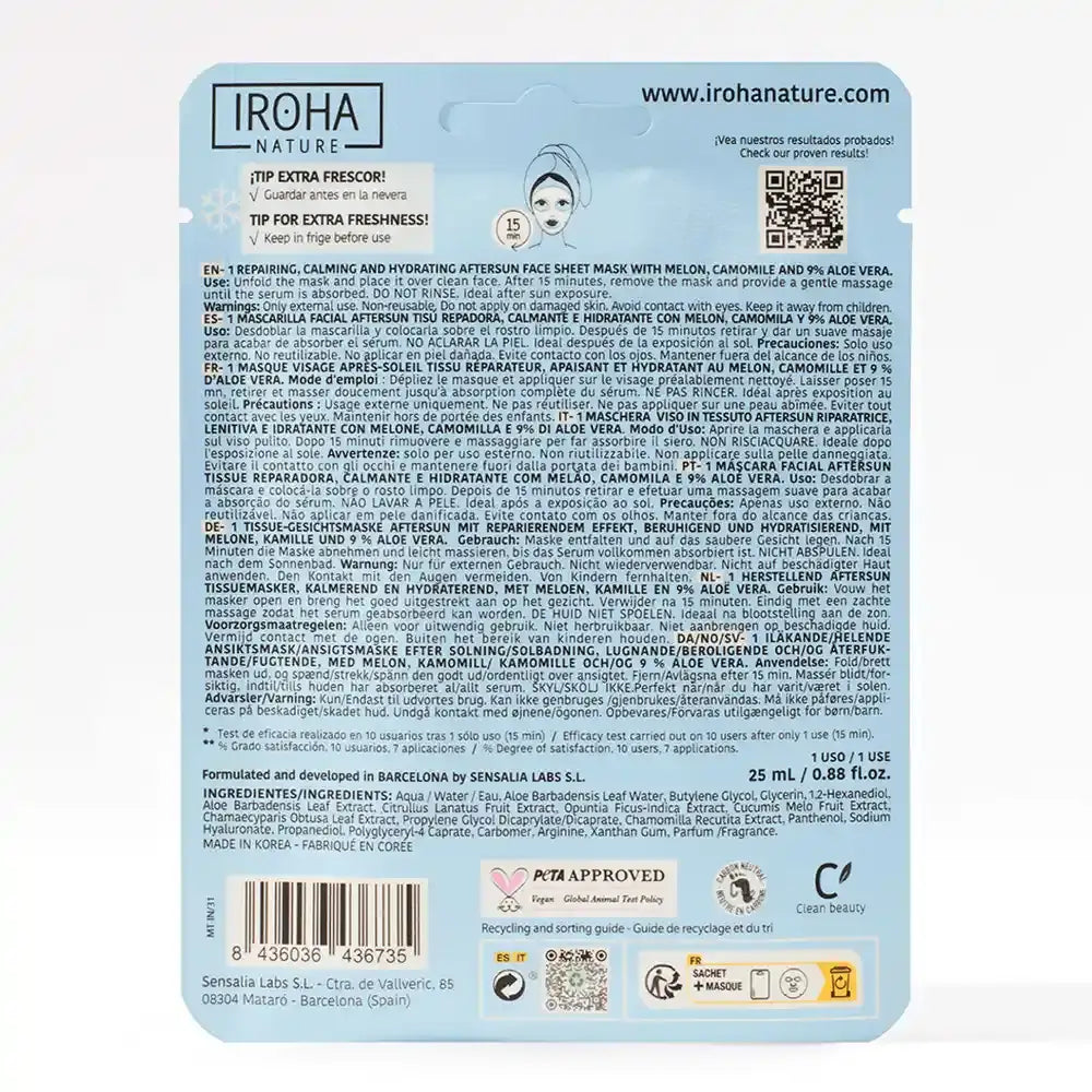 Iroha Nature Natural Extracts Aftersun Repairing Face Mask, 20 Ml