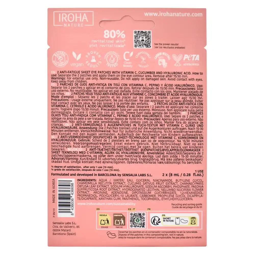 Iroha Nature Anti-Fatigue Eye Patches - Vitamin C , 16 (2x8) ml