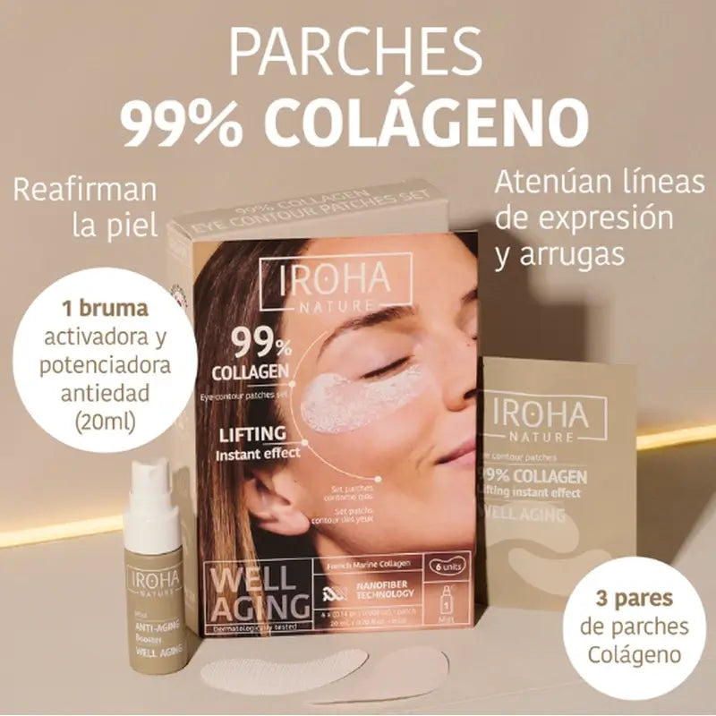 Iroha Nature 99% Collagen Eye Patches 6 Units + Activating Mist 20 Ml
