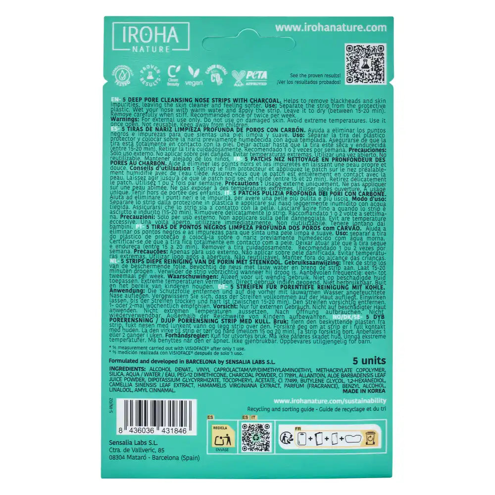 Iroha Nature Deep Cleansing Nose Strips Blackheads - Charcoal, 5 pcs.
