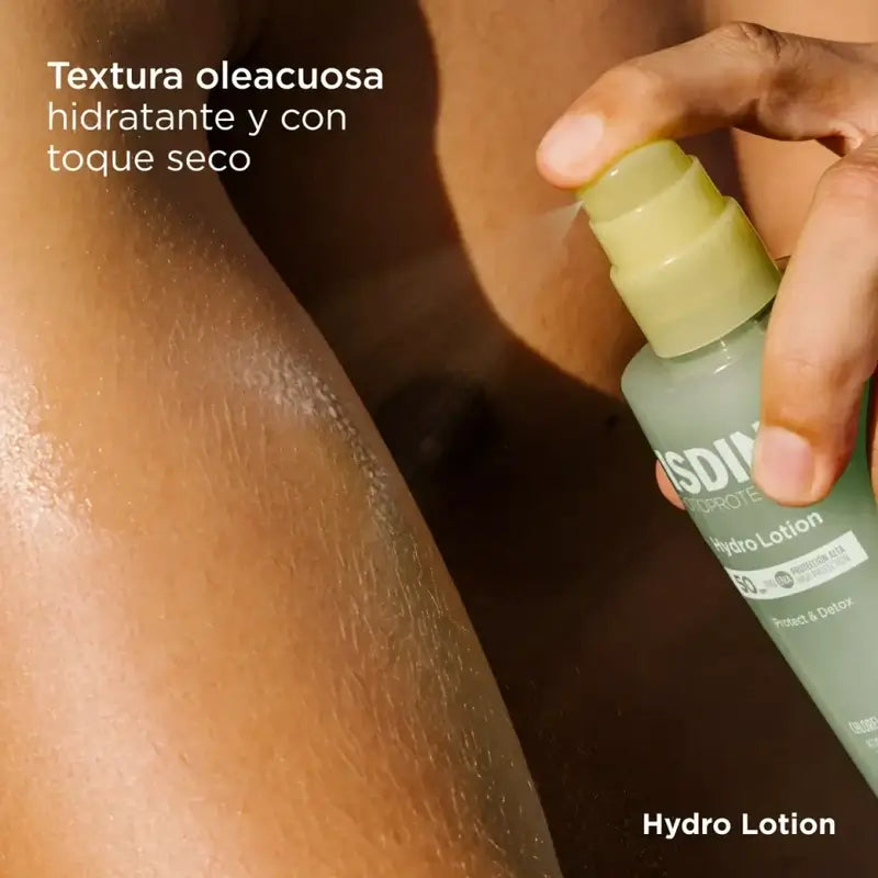 isdin hydrolotion spf 50 has an oily texture and a dry touch.