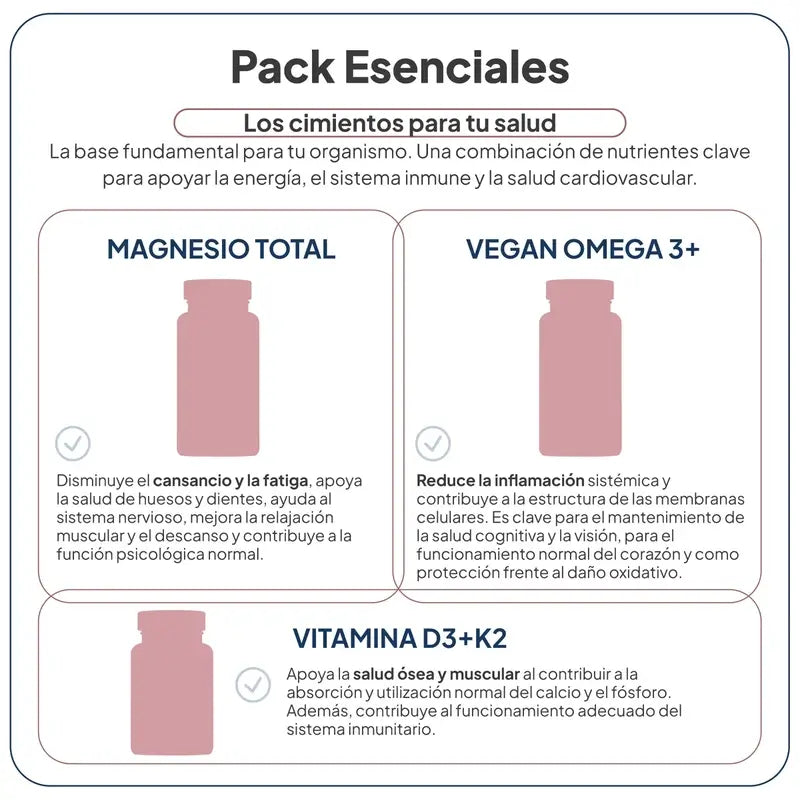 IVB Pack Essentials Magnesium, Vitamin D3+K2 and Vegan Omega 3+, 60 capsules