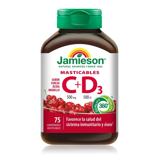 Jamieson Vitamin C+ D3 500Mg 500Ui , 75 Chewable Tablets