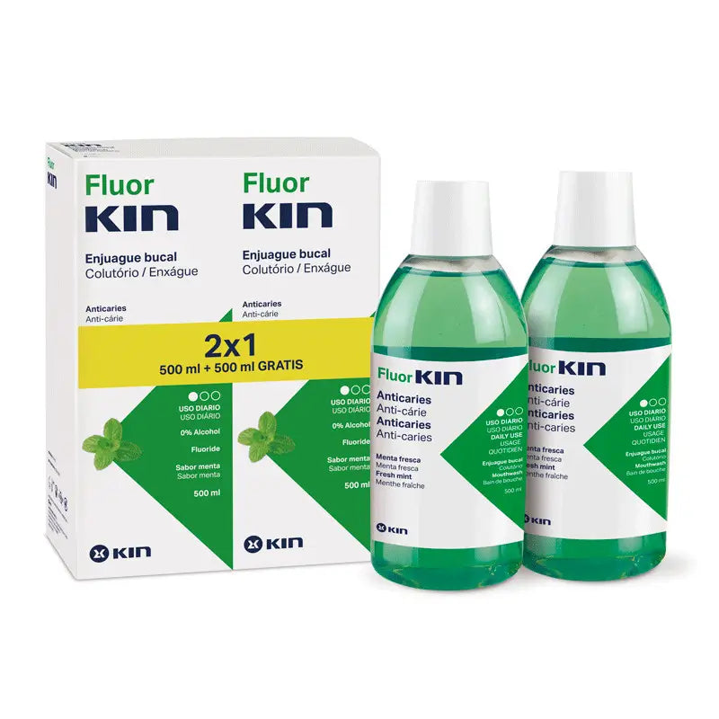 Kin Fluorkin AC Rinse to protect teeth from decay and plaque