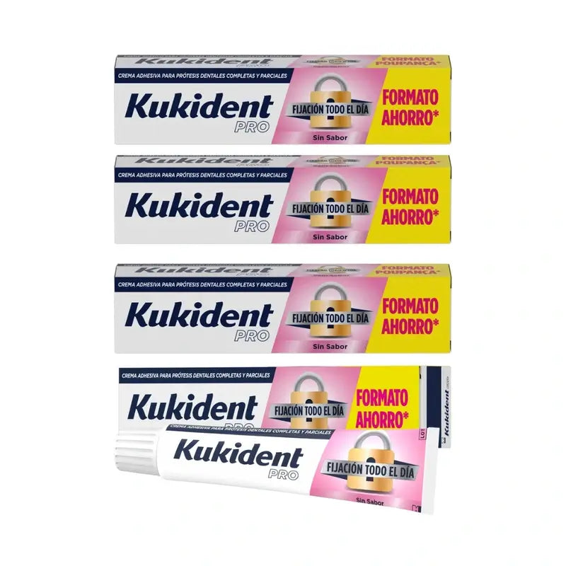 Kukident Quadruple Pro Complete Adhesive Cream For Dentures, Neutral 4 x 70 Gr