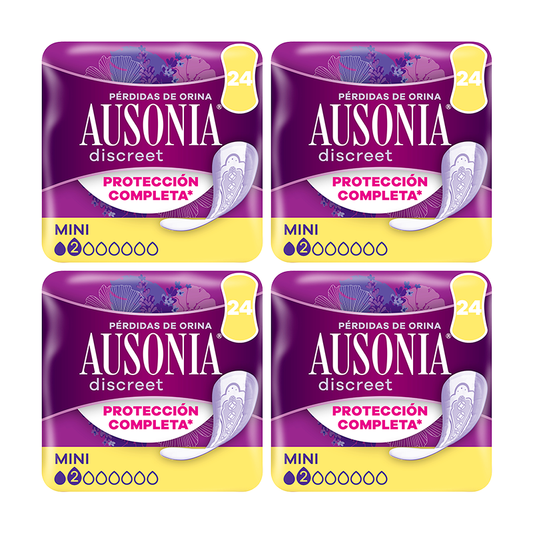 Ausonia Discreet Pack 4 x 24 Packs for Women's Urine Loss Mini, 4 x 24 Units