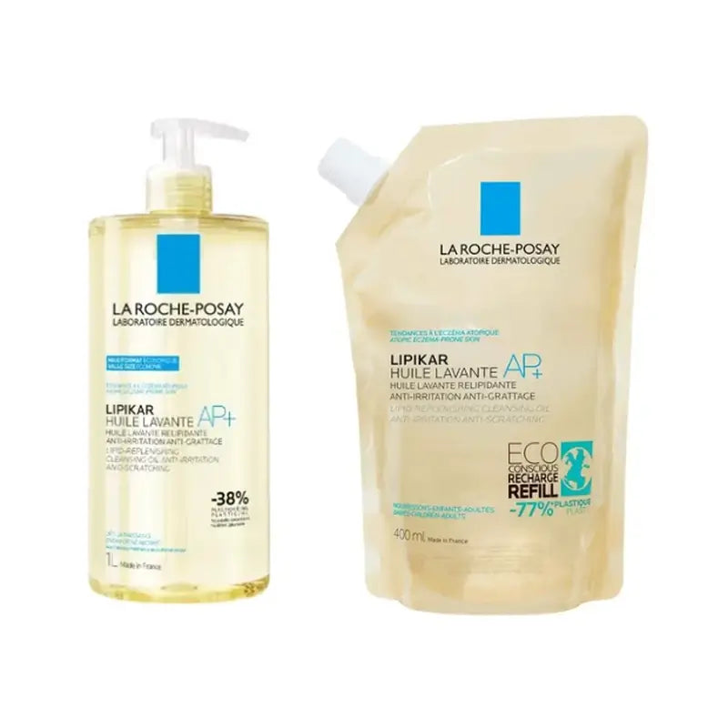 La Roche Posay Lipikar Cleansing Oil Ap+ Cleanser 1000 ml + Refill , 400 ml