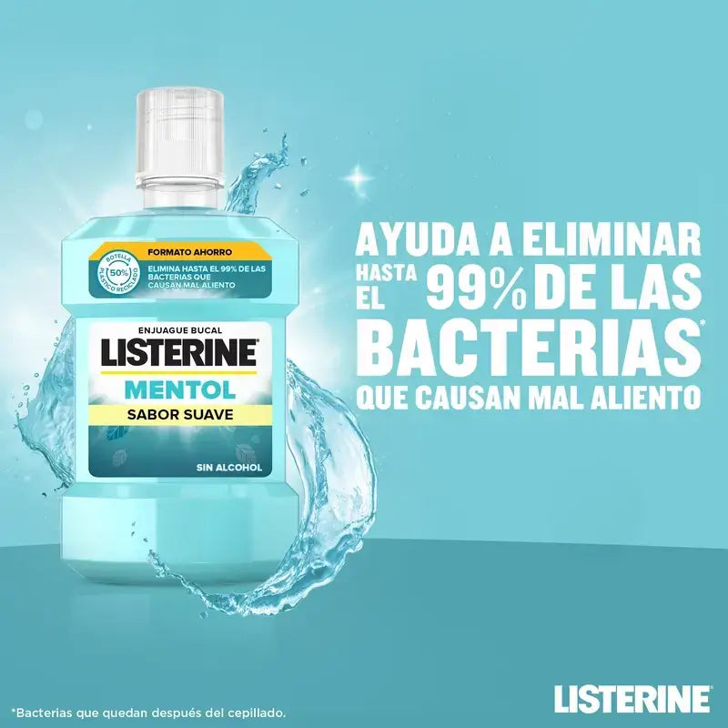 Listerine Duplo Mouthwash, Menthol Mild Flavour, Alcohol-Free, For Daily Use, 2 x 500Ml