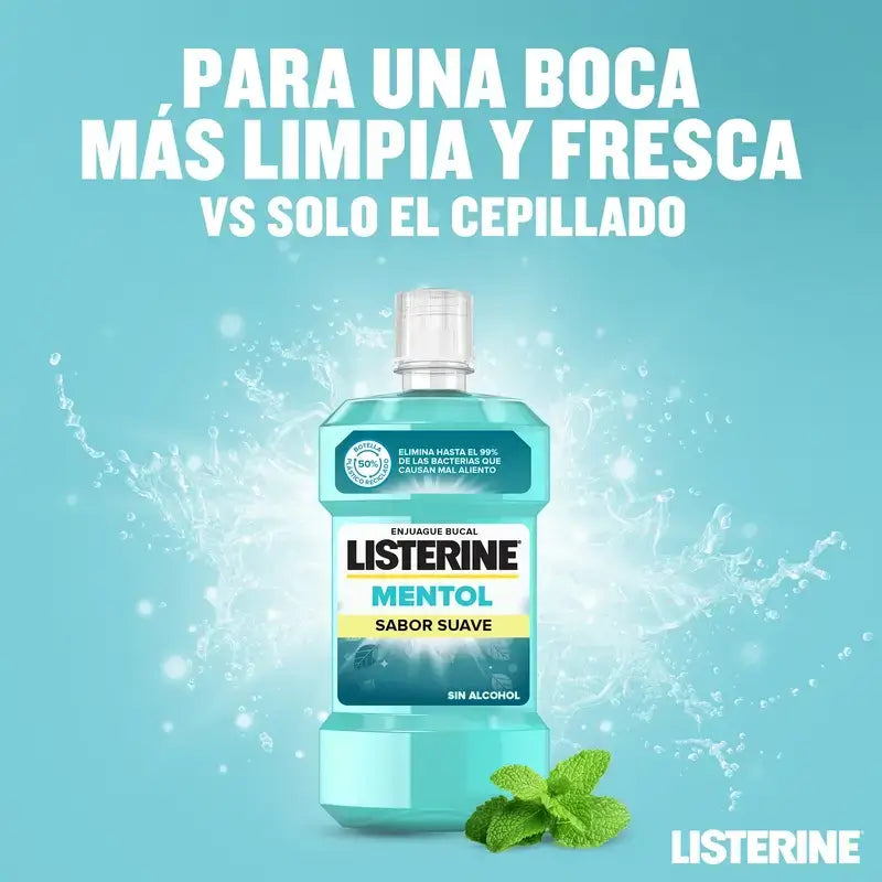 Listerine Duplo Mouthwash, Menthol Mild Flavour, Alcohol-Free, For Daily Use, 2 x 500Ml