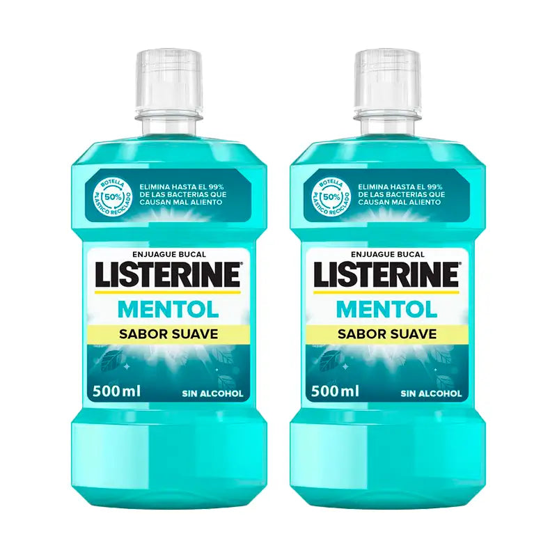 Listerine Duplo Mouthwash, Menthol Mild Flavour, Alcohol-Free, For Daily Use, 2 x 500Ml