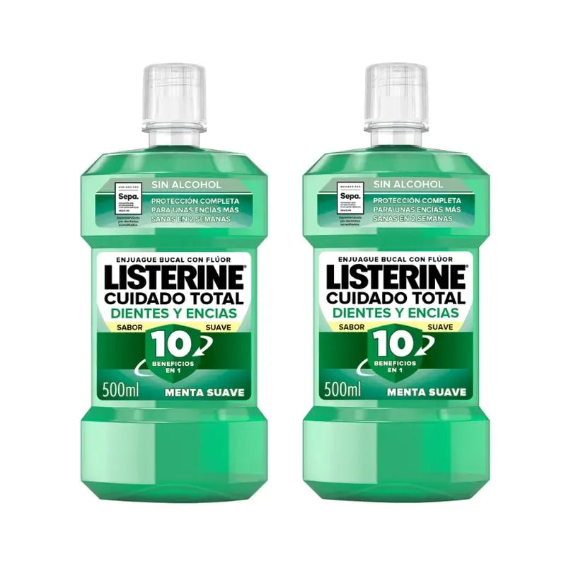 Listerine Duplo Mouthwash Tooth & Gum Protection Mild Mint Mouthwash Alcohol Free, 2 x 500 Ml