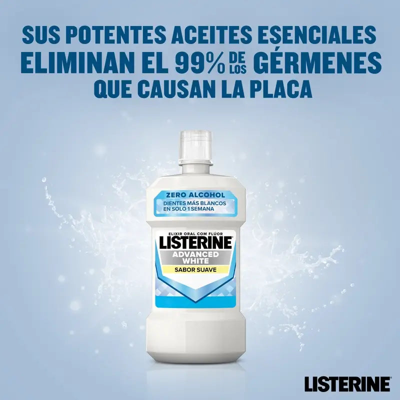 Listerine Mouthwash, Advanced Whitening, Alcohol Free, Mild Mint, 500ml