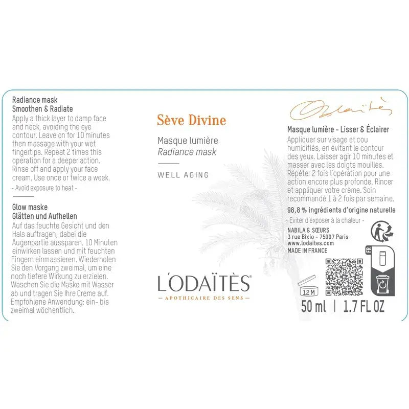 L'Odaïtès Facial Sève Divine - Brightening Mask, 50 ml