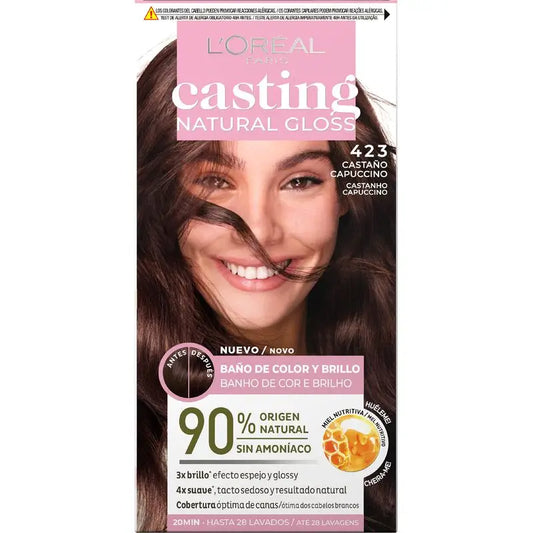 L'Oréal Paris Casting Natural Gloss Colour & Shine Gloss Shade 423 Cappuccino Brown 90% Natural Origin.