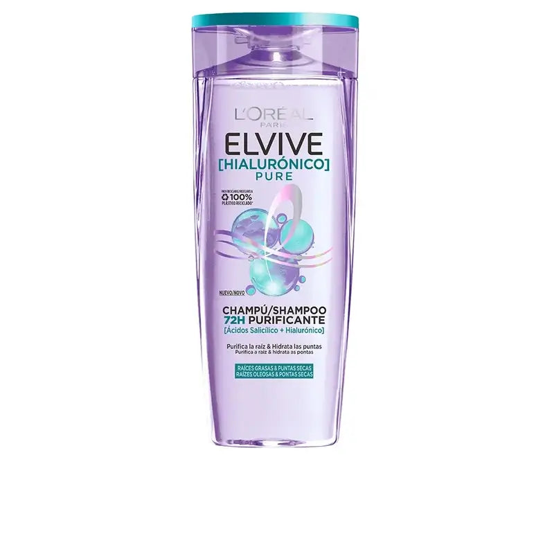 L'Oréal Paris Elvive Hyaluronic Pure Shampoo: Cleanses, Moisturises, Shine & Body, Silicone-Free, 400Ml