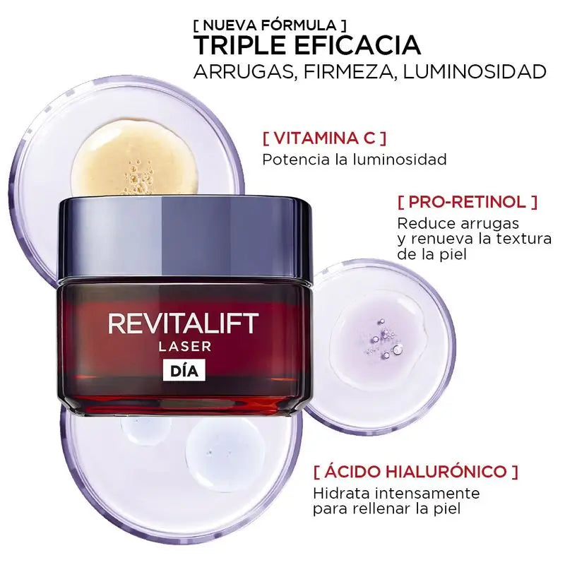 L'Oréal Paris Revitalift Laser, Intensive Anti-Ageing Day Cream with Vitamin C, Pro-Retinol and Hyaluronic Acid, 50ml