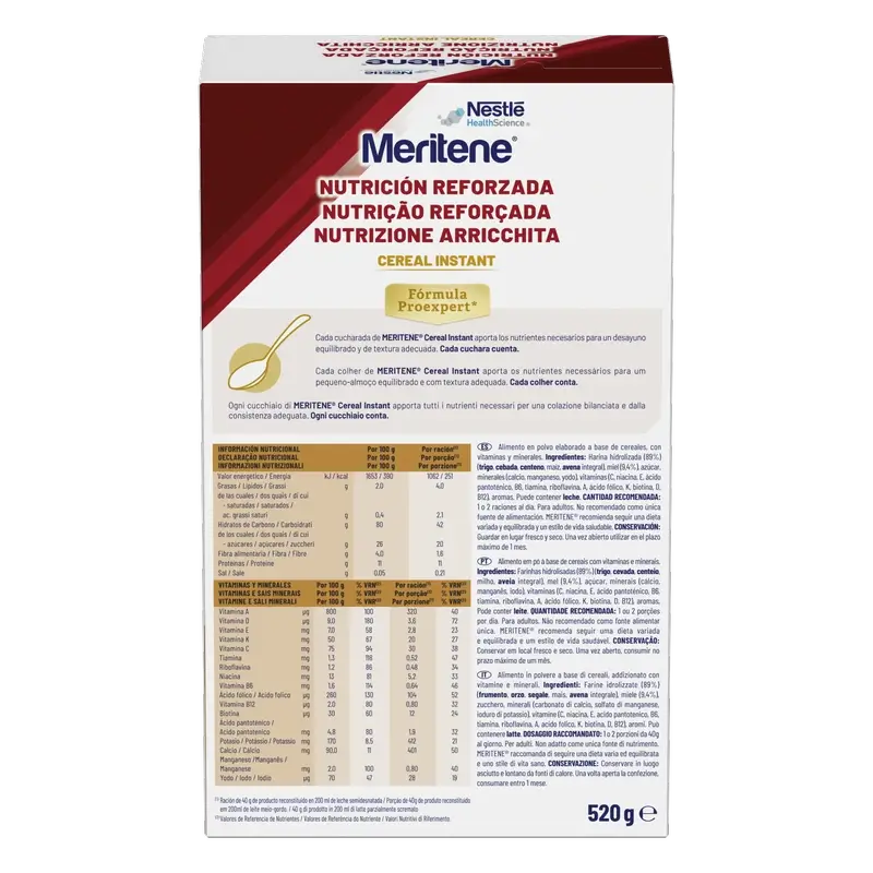 Meritene Cereal Instant Cream of 8 Cereals with Honey, 520 grams