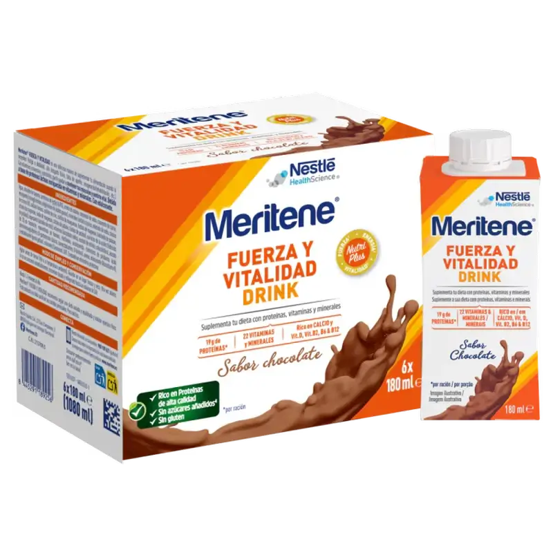 Meritene Strength & Vitality Drink Chocolate, Pack 2 Boxes, 6x180 ml