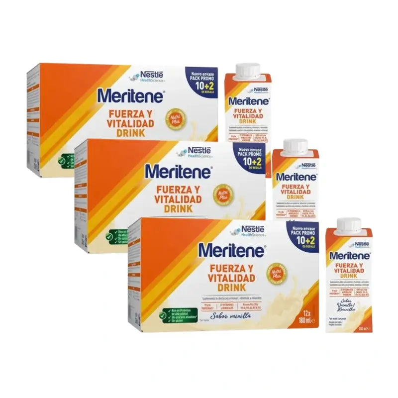 Meritene Strength & Vitality Drink Vanilla, 12X180 Ml, Pack Of 3