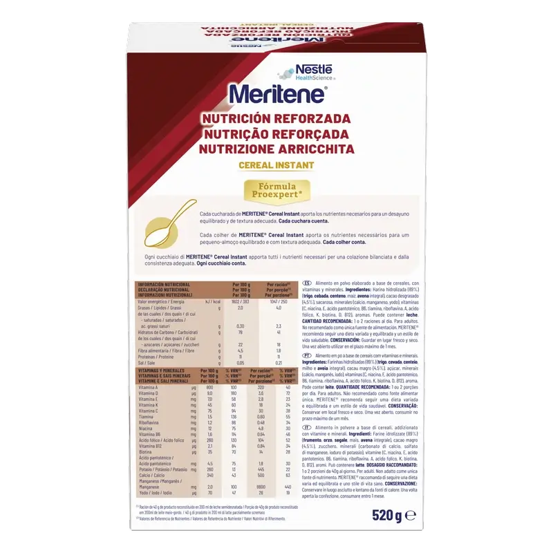 Meritene Reinforced Nutrition Instant Cereal - Cocoa , 1 sachet of 520 grams