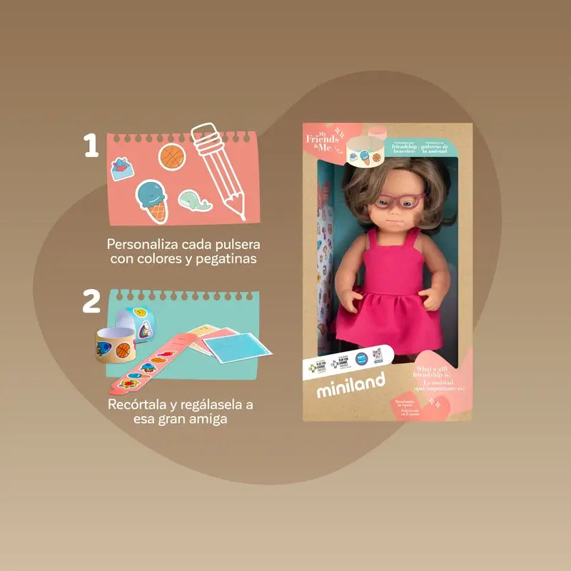 Miniland Down Syndrome Doll With Glasses 38 Cm My Friends & Me