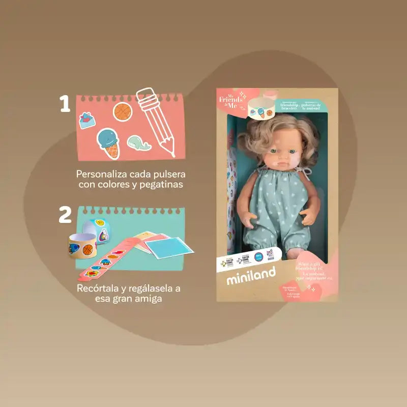 Miniland Doll Dark Blonde With Vitiligo 38 Cm My Friends & Me