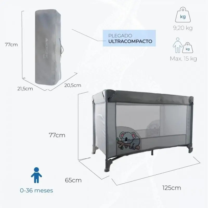 Mobiclinic Mofli Folding Travel Cot Grey