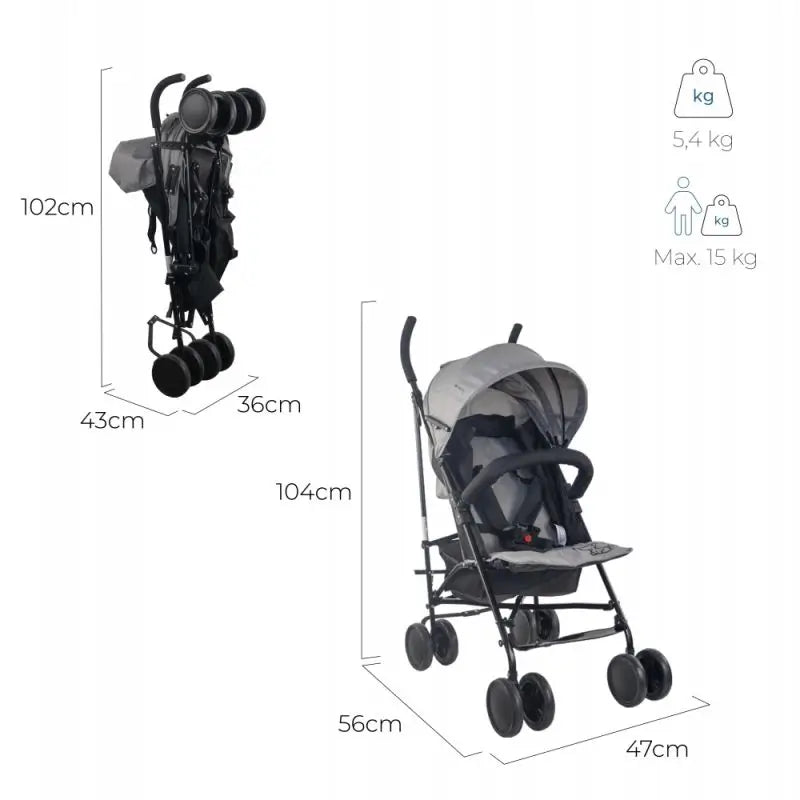 Mobiclinic Elefant Folding Stroller 15 Kg Grey