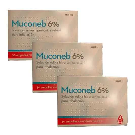 Muconeb 6% Saline Inhalation Solution, Pack 3 x (30 Ampoules x 4 ml)