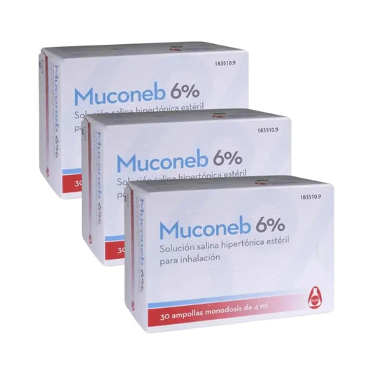 Muconeb 6% Saline Inhalation Solution, Pack 3 x (30 Ampoules x 4 ml)
