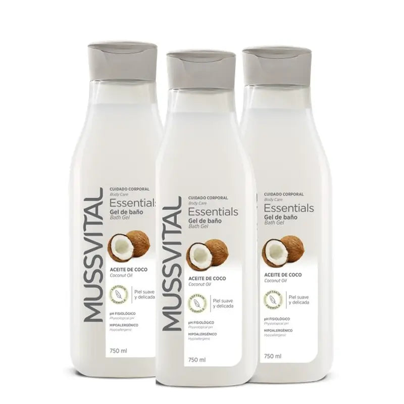 Mussvital Essentials Coconut Oil Bath Gel , 3x750 ml