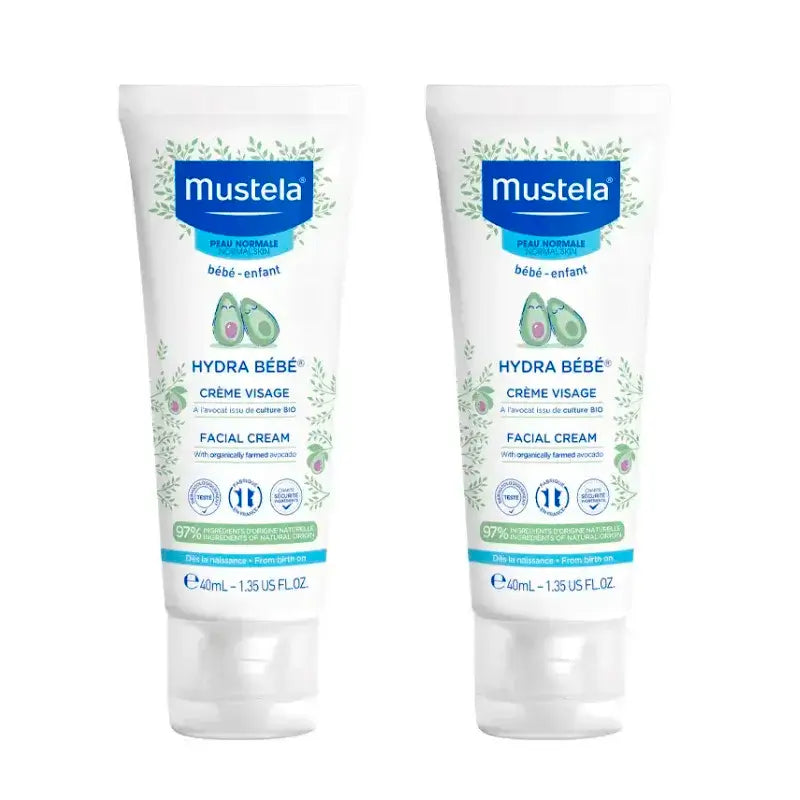 Mustela Hydra Baby Face Cream with Avocado Bio, Pack 2 x 40 ml