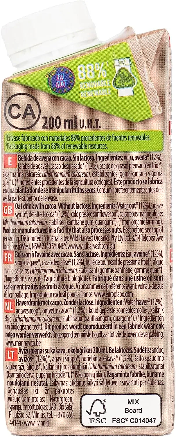 Naturgreen Oatmeal Chocolate Drink, 24 X 200Ml