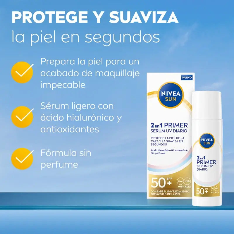 Nivea Sun 2In1 Primer Daily Uv Serum Face Protection Spf50+ 30Ml