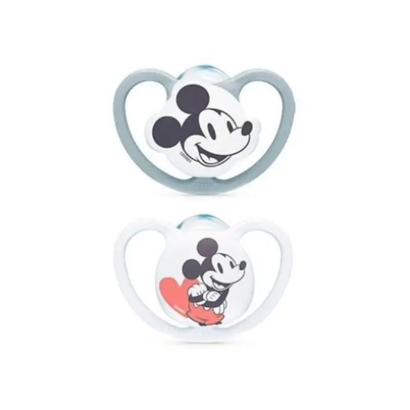 Nuk Pacifier Space Mickey Mouse Grey T1 0-6M Silicone , 2 units