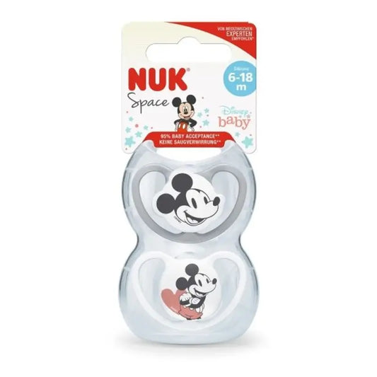 Nuk Pacifier Space Mickey Mouse Grey T2 6-18M Silicone , 2 units