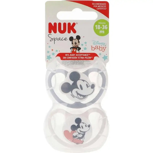 Nuk Pacifier Space Mickey Mouse Grey T3 18-36M Silicone , 2 units