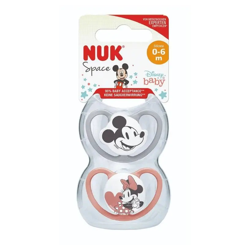 Nuk Space Mickey Mouse Pacifier Red T1 0-6M Silicone , 2 units